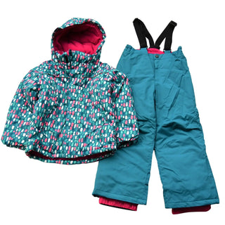 Child’s teal and patterned snowsuit from Snow Country Outerwear winter ski set