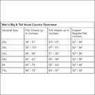Men’s Big and Tall Outerwear Size Chart for Insulated Peak Winter Ski Jacket Snow Coat