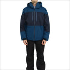 Two-tone blue hooded men’s insulated peak winter ski jacket for snow country outdoorwear