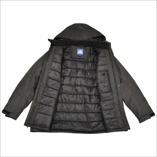 Open gray hooded winter coat from Men’s Big Sizes 2XL-6XL Insulated Snow Ski Jacket
