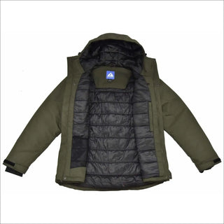 Open olive green winter jacket displayed in Men’s Big Sizes 2XL-7XL Ski Mountaineer Outerwear