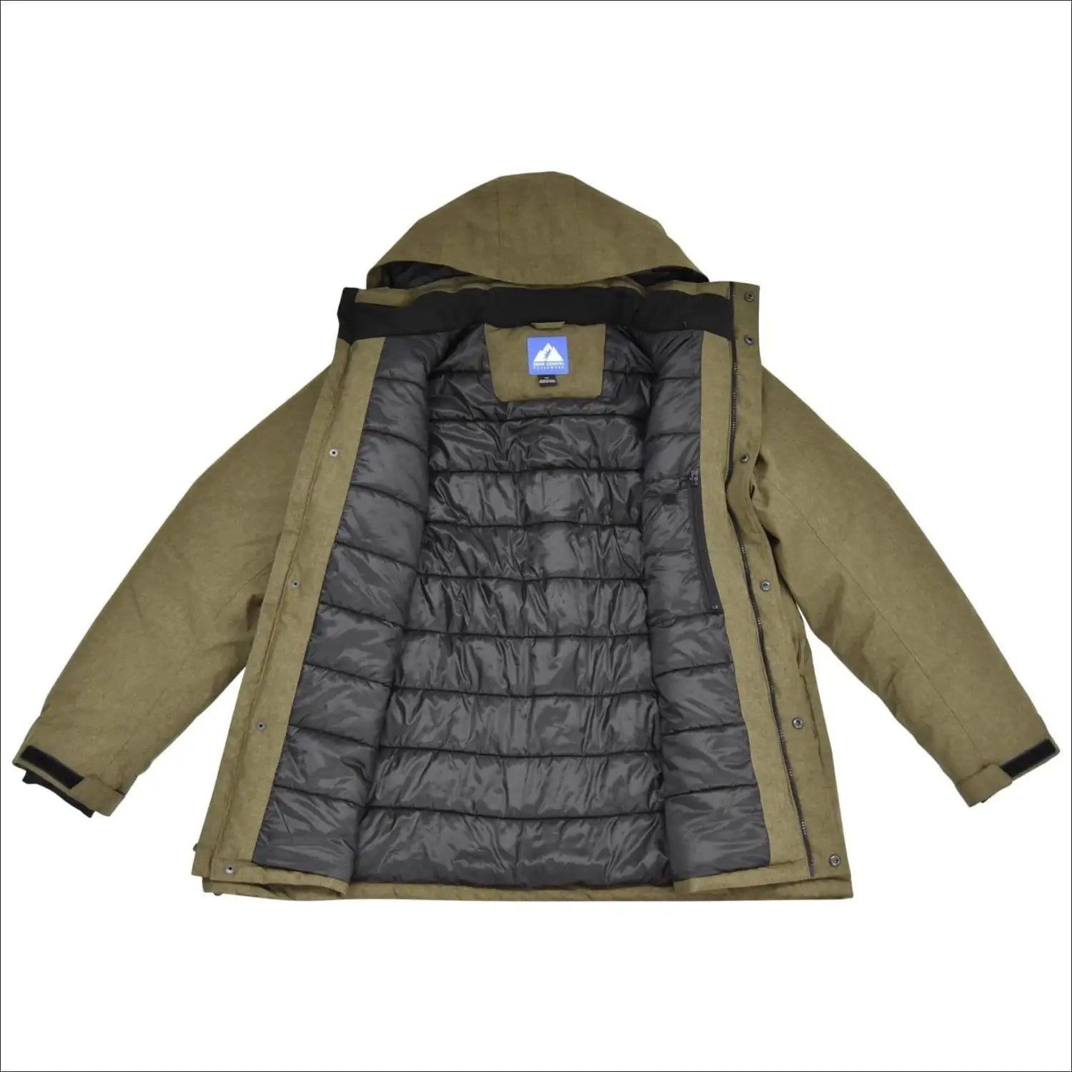 Open olive green puffer jacket from Snow Country Outerwear Men’s M-XL insulated winter ski coat