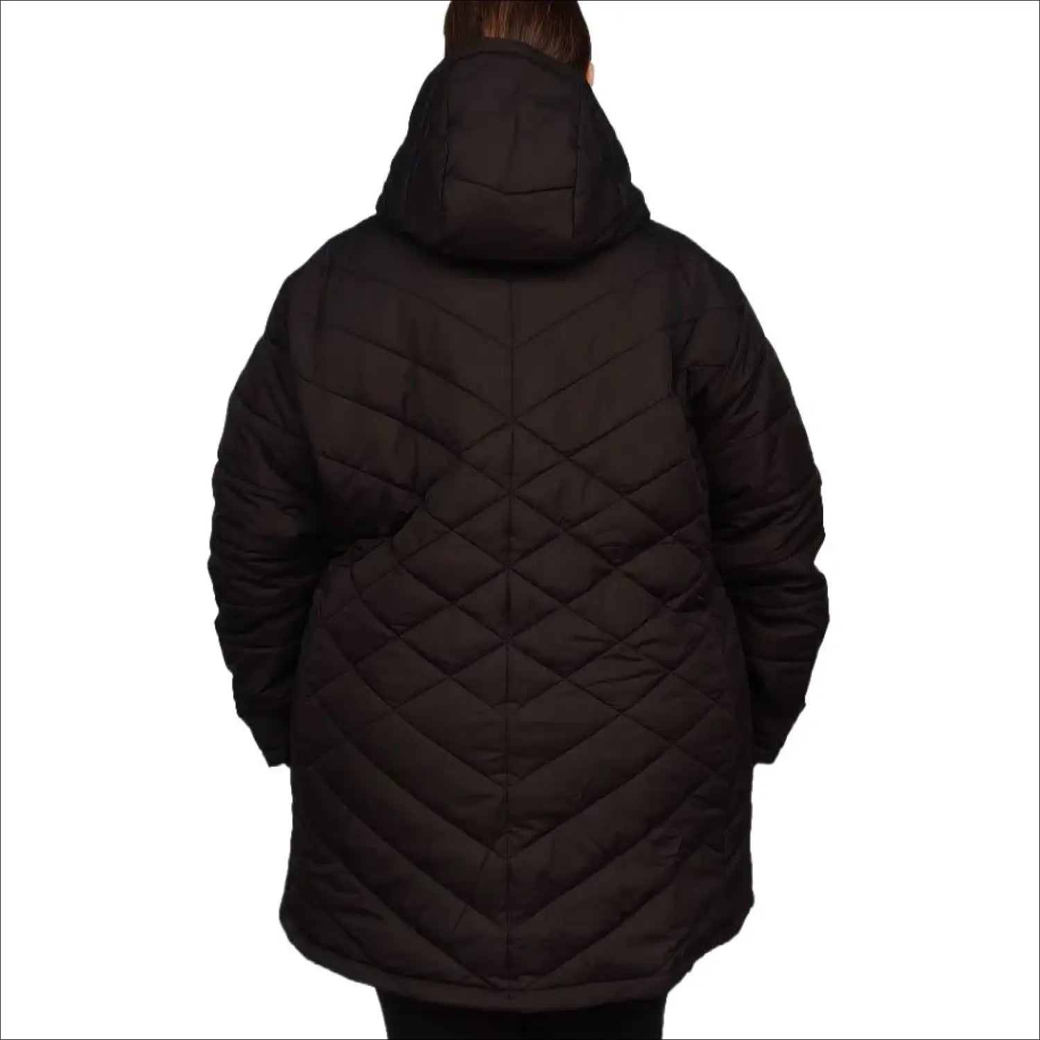 Black quilted hooded winter coat for women plus size Mid Length Juniper Insulated Parka