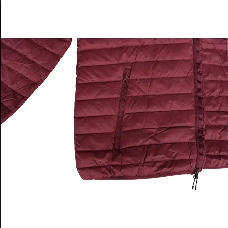 Maroon quilted packable down hooded coat for women in extended sizes perfect for snow country