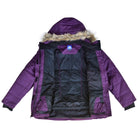 Open purple winter coat with fur-lined hood from Snow Country Outerwear Womens Aspen Ski Jacket