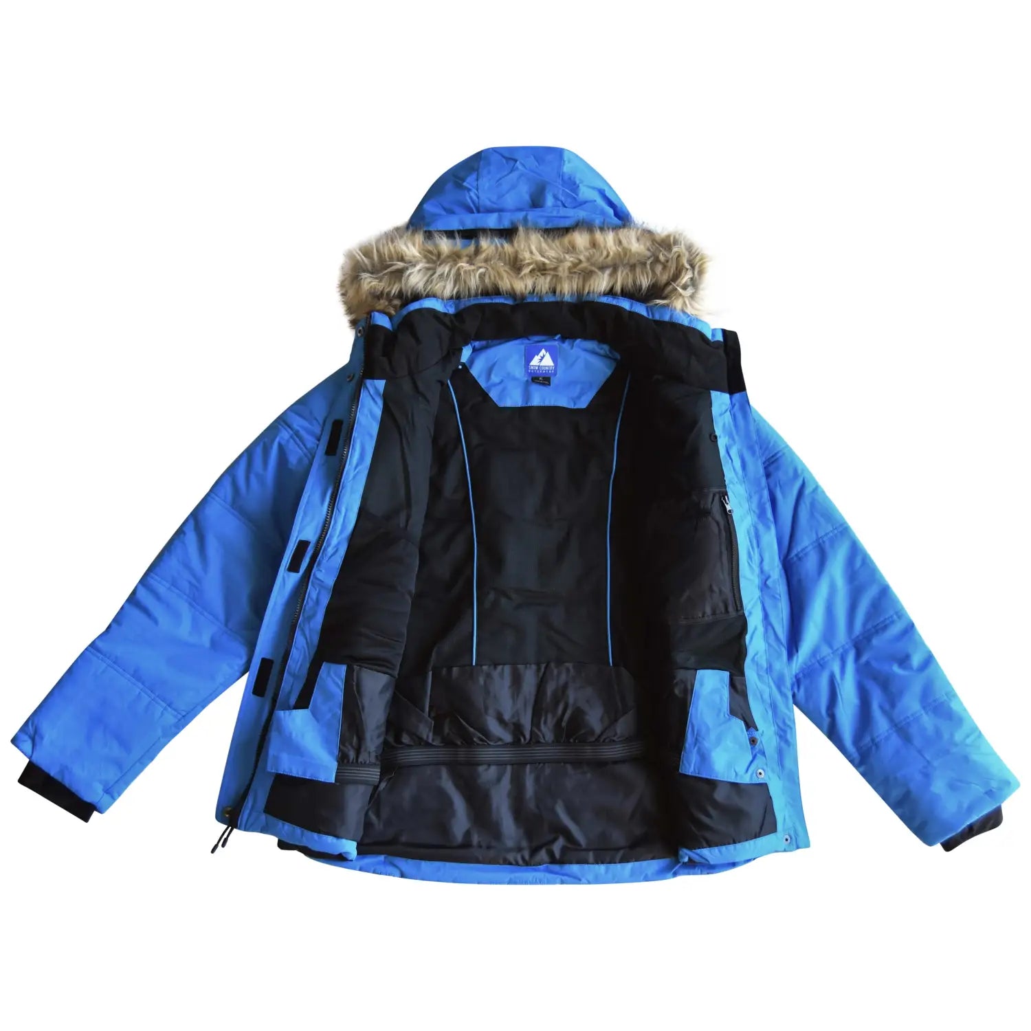 Open blue Snow Country Womens Aspen Ski Jacket Coat with fur-lined hood
