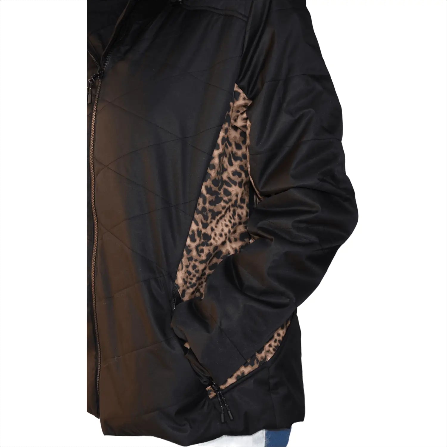 Women’s Plus Size Gemini Winter Snow Ski Jacket with Black and Leopard Print Detail