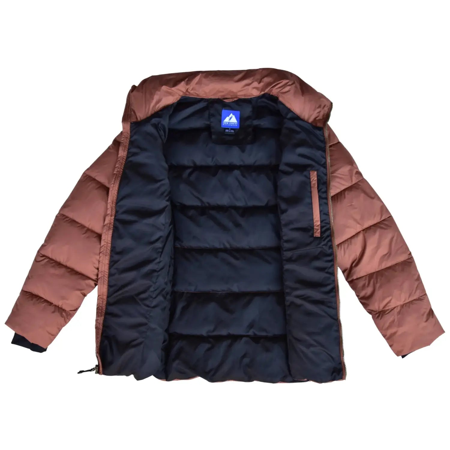 Open brown puffer jacket from Snow Country Outerwear Women’s Plus Size Lexington Coat