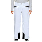 Women’s plus size insulated white ski pants with black accents for winter snow skiing