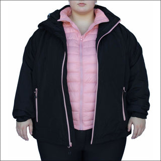 Snow Country Outerwear Women’s Plus Size Alps 3-in-1 Winter Down Alternative Coat 1X - 6X - 1X / Black Pastel Pink - Women’s Plus Size