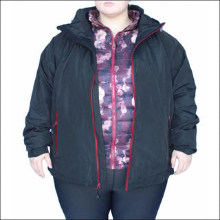Snow Country Outerwear Women’s Plus Size Alps 3-in-1 Winter Down Alternative Coat 1X - 6X - 1X / Black Wine Flower - Women’s Plus Size