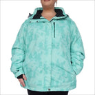 Mint green patterned insulated hooded jacket from Womens Plus Size Ski Outerwear collection