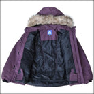 Open purple winter coat with fur-trimmed hood from Snow Country Outerwear for plus size women