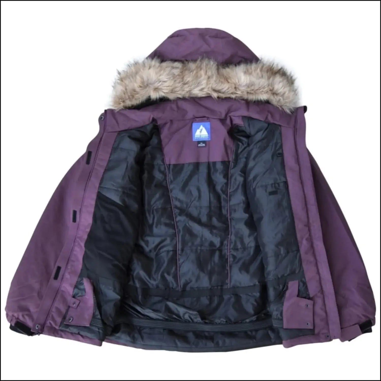 Open purple winter coat with fur-trimmed hood from Snow Country Outerwear for plus size women