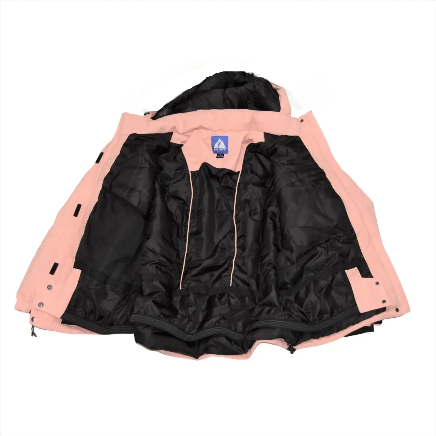 Open pink winter jacket with black lining from Snow Country Outerwear Women’s Plus Size Fortress collection