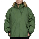 Green winter parka with fur-trimmed hood from Snow Country Outerwear Women’s Plus Size Fortress Jacket
