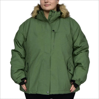 Green winter parka with fur-trimmed hood from Snow Country Outerwear Women’s Plus Size Fortress Jacket