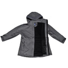 Open gray hooded jacket from Women’s Plus Size Stowe Mid Length Soft Shell Jacket