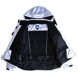 Open white and black hooded insulated ski jacket from Snow Country Outerwear for women