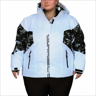 White floral patterned winter jacket from Snow Country Outerwear for plus size women