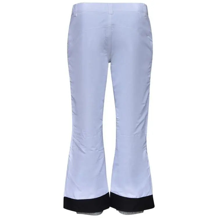 Light blue women’s ski pants with black cuffs from Snow Country Outerwear for snowboarding