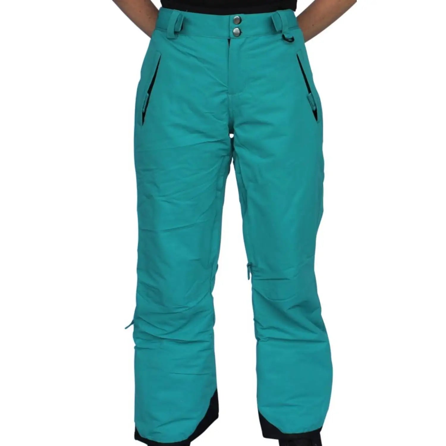Turquoise snow pants from Snow Country Outerwear for women in ski and snowboarding gear