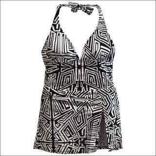 Swimbay Womens Plus Size One Piece Swimsuit with Skirt Wrap 14W-18W - 2X (14/16W) / Black White Abstract - Swimsuits