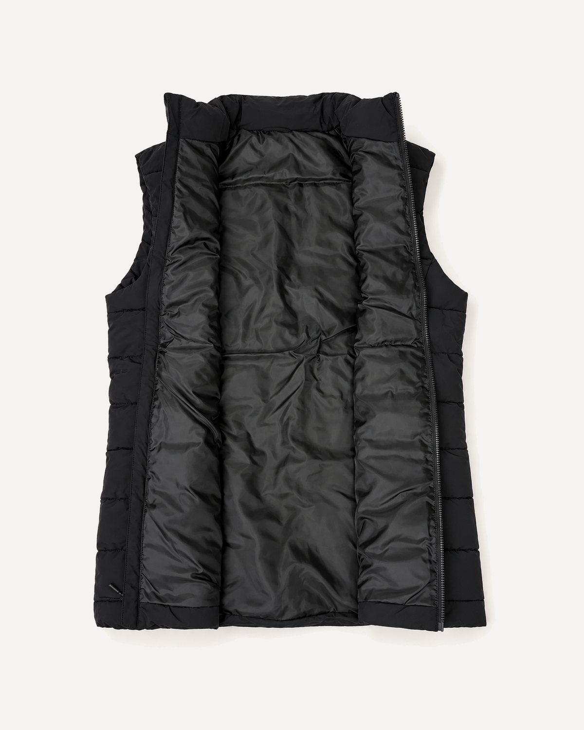 Black Tempo II women's plus size insulated vest, flat lay, interior
