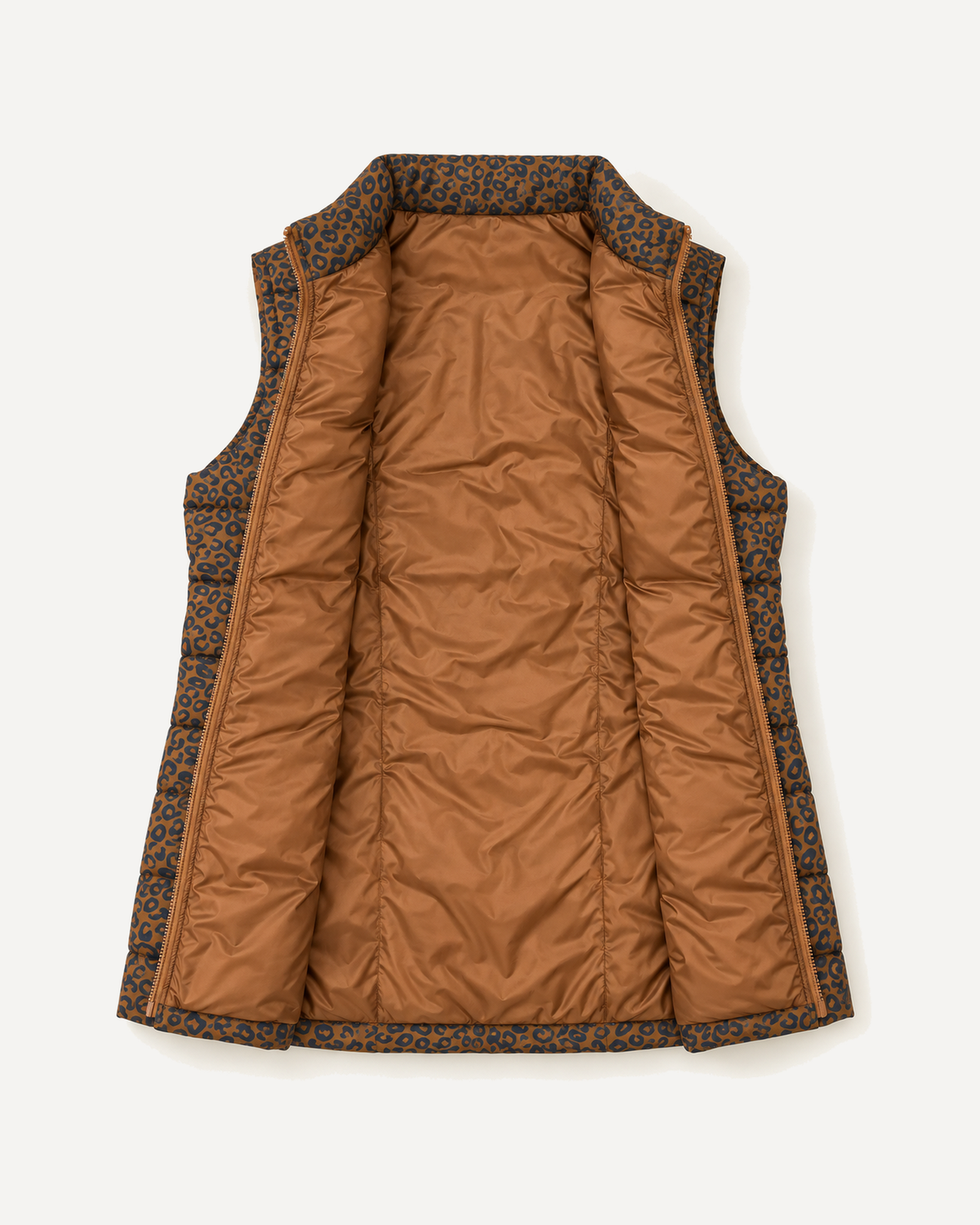 Leopard Tempo II women's plus size insulated vest, flat lay, interior