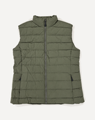 Scout Green Tempo II women's plus size insulated vest, flat lay, front