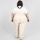 Vanilla plus size soft shell ski snow bibs, back view on model