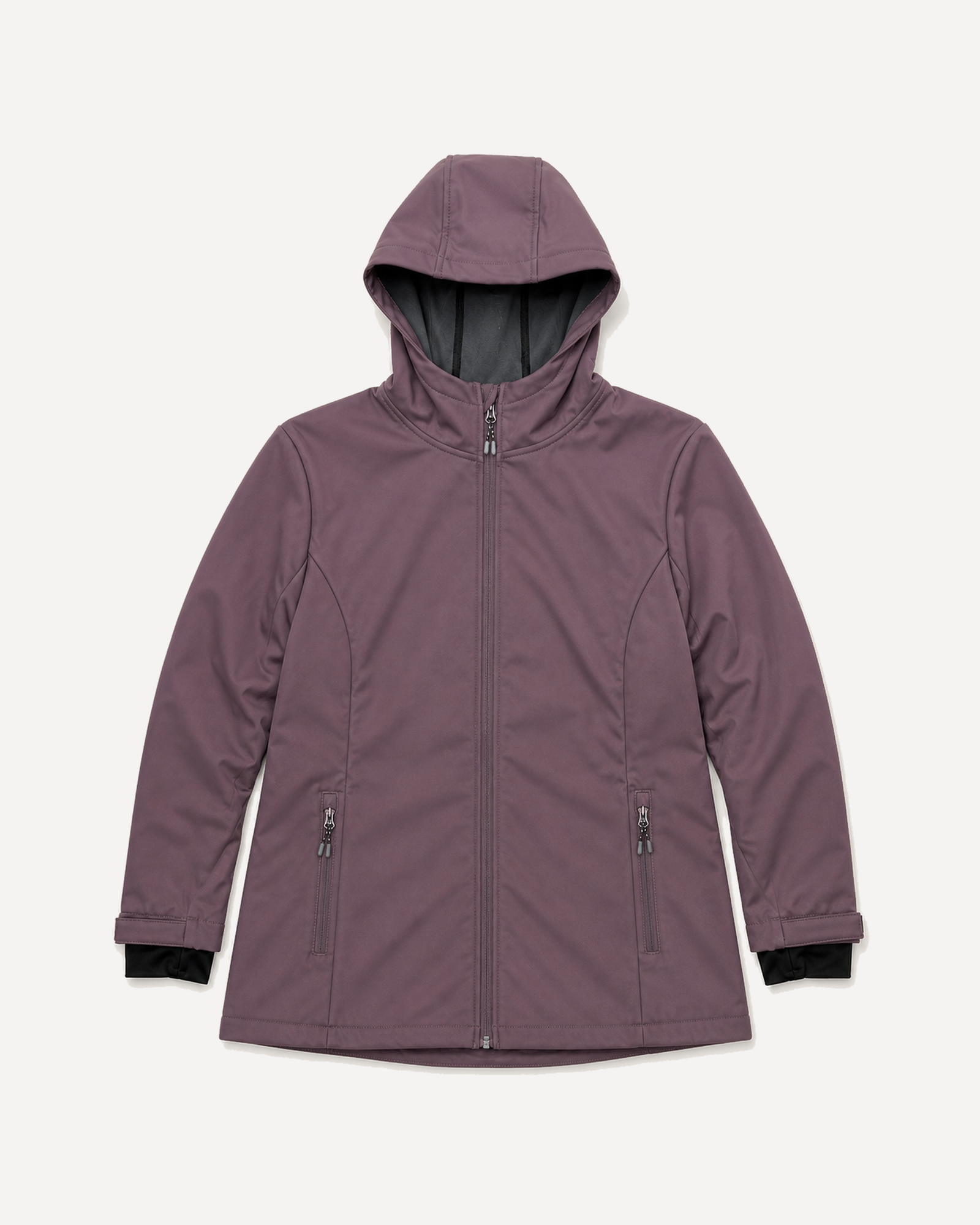Eggplant The Venus plus size hooded soft shell jacket, sizes 1X to 6X, front