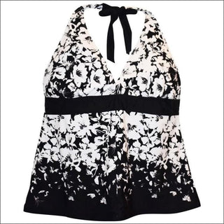 Heat Womens Plus Size Halter Tankini Swimsuit Top 18W 20W 22W 24W - 20W / White Black Floral - Womens