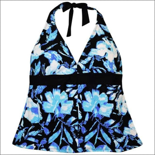 Heat Womens Plus Size Halter Tankini Swimsuit Top 18W 20W 22W 24W - 18W / Blue Black Floral - Womens